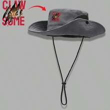 Quick-Dry Bucket Hat With Letter, Bohemian, Polyester Applique, Leopard Print, Distressed - Dark Green - View 8