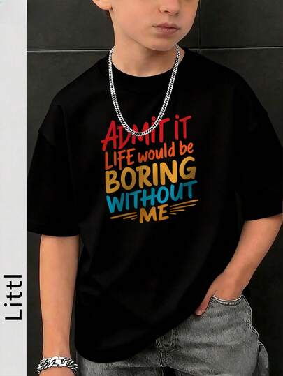 男童及青少年学生休闲趣味时尚圆领短袖T恤，春夏款