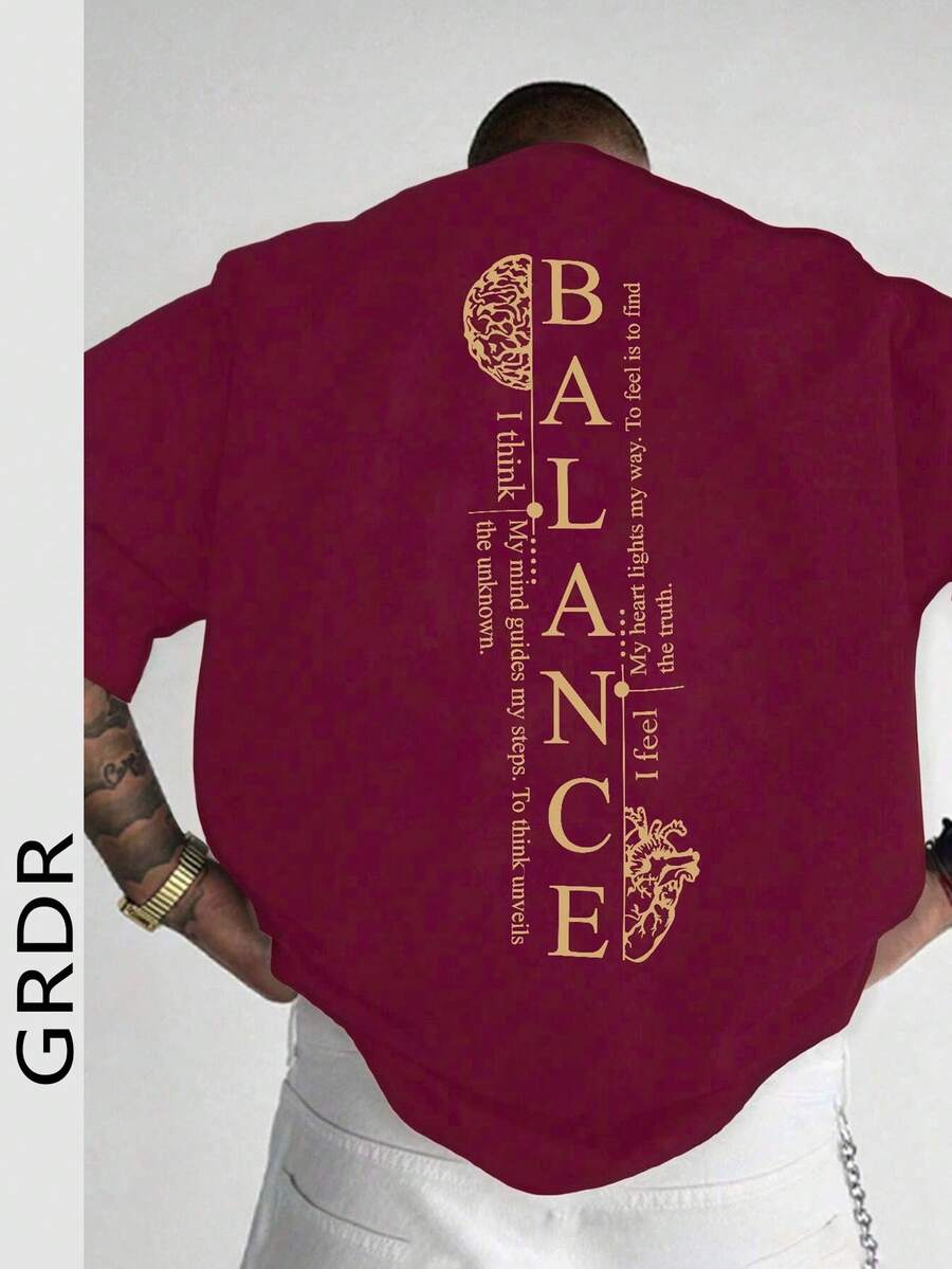 GRDR Men's Fashionable Printed Loose Short Sleeve T-Shirt | Exquisite Design | Summer Essential | Easy To Match, Showcase Your Style - Burgundy - View 1