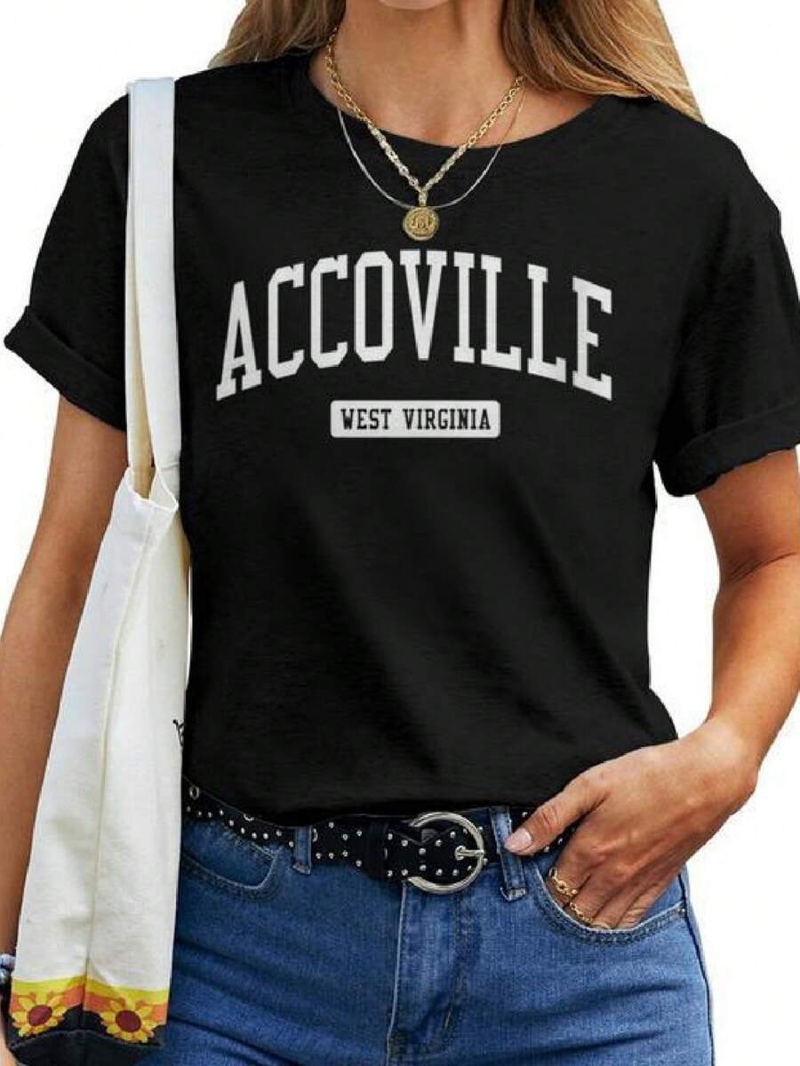 Accoville West Virginia Wv College University Sports Style Women T-Shirt - màu đen - Xem 1