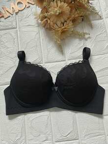 Set Of 2 Lace Bras With Padded Cups, Adjustable Straps, Reinforced Underwire, Polyamide Bras For Comfort And Support - 黑色和米色 - 查看 2