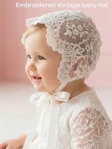 1pc Vintage Palace Style Embroidered Beige Bonnet, 0-3M, 3-10M - 1PC - View 2