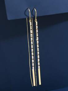 1 par de pendientes elegantes de gota de agua negra con borlas de cadena larga, diseño exclusivo de alta gama, adecuados para banquetes y fiestas - negro dorado - Ver 9