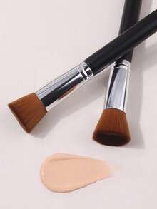 2pcs Premium Flat Top Foundation Brushes, Flawless Makeup Powder Blush Contour Brushes, Multi-Functional Professional Face Makeup Brushes - Black - View 6