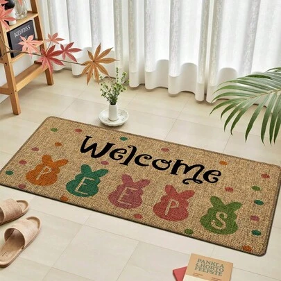 1pc Easter Themed Printed Linen Kitchen Rug, Doormat, Bath Mat, Suitable For Living Room, Bedroom, Hallway, Bathroom, Laundry Room - Polyester Carpet For Indoor And Outdoor Home Decor