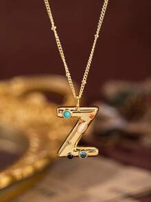 1pc Stylish And Simple Women's Necklace With 26 Letter Pendant (A-Z Capital Letters). Suitable For Everyday Wear, Unisex, And As A Gift For Friends. - Multicolor - View 14
