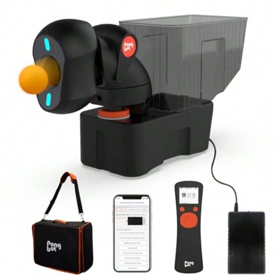 Table Tennis Robot Remote and APP Control Portable Carrying Bag Power Bank 264 Pre-Saved Training Drills Custom Programmed Drills - Negro - Ver 1