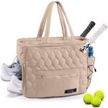 Tennis Gym Bag for Women Tennis Bag Holds 2-4 Rackets with Shoe Compartment and Wet Pocket Sports Duffle Bags fits up to 15.6" Laptop Quilted Travel Overnight Weekend Bag Tennis Gift - Beige claro - Ver 8