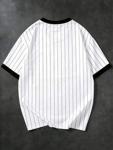 Man White Striped T-Shirt Custom Text Num Ber Front Print DIY - White - View 2