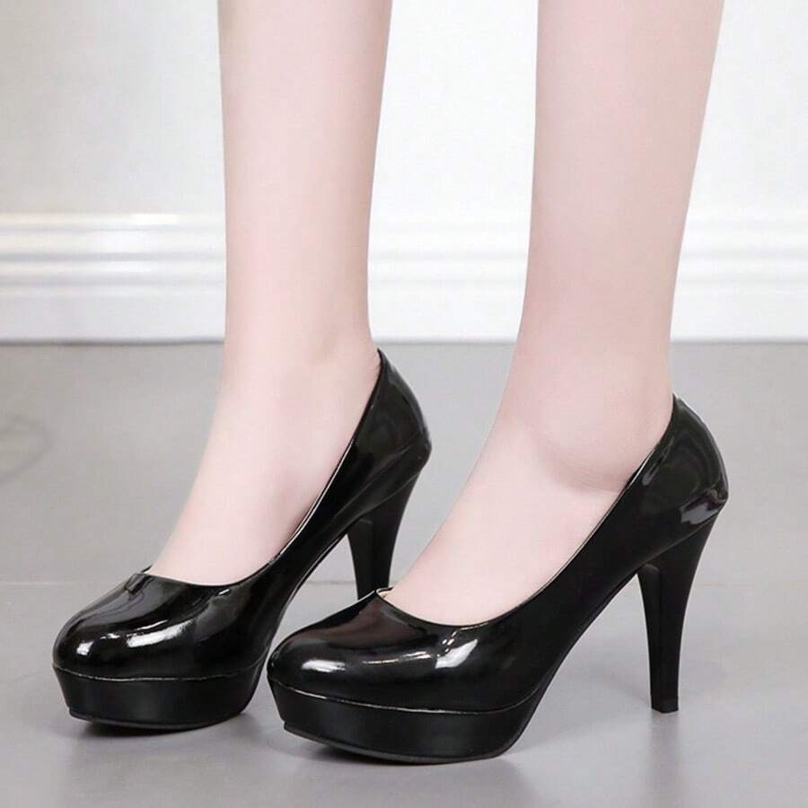 Tacones altos en el campo nocturno zapatos femeninos de pico , Zapatos de tacón de mujer, zapatos individuales impermeables, tacones altos - Negro - Ver 1