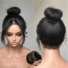 Kinky Straight Wig Human Blended Hair 13x4 Hd Transparent Lace Front Wigs Human Blended Hair Pre Plucked With Baby Hair Yaki Straight Frontal Wigs For Women 180 Density Human Blended Hair Wig Glueless Brazilian Virgin 8-36 Inch Natural Black - Natural & Black - View 2