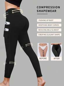 1pc Spring/Summer Seamless Multi-Pocket High Capacity Yoga Leggings, Popular Bestselling Sports Exercise Outdoor Travel Minimalist Capri Pants, Suitable For All Seasons - Black - View 2