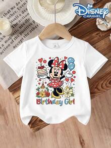 Minnie Mouse Birthday Cake Balloons Flowers The Floral Pattern Disney Summer Girls Round Neck Short Sleeved Baby Tops Are Suitable For Daily Wear Comfortable And Breathable And Fashionable And Versatile They Are The Perfect Gift For Children - 白色 - 查看 2