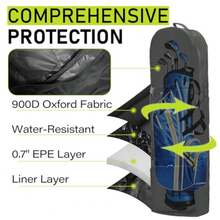 Outdoors Golf Travel Bag Detachable Shoulder Straps and Rubber Wheels Soft Foldable Golf Club Travel Covers 900D Heavy Duty Oxford -Universal Size - Negro - Ver 5