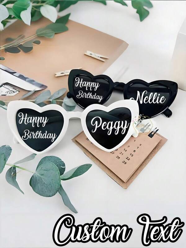 1/8 Pcs - [Customized] Vintage Heart-Shaped Fashion Fashion Glasses For Women, Heart-Shaped Fashion Glasses, Fashionable Cat-Eye Heart Glasses, Wedding Supplies, Customized Gifts, Personalized Gifts, Customized Party Heart Fashion Glasses And Glasses