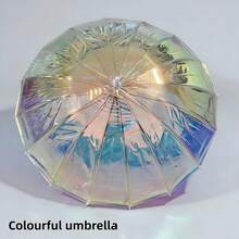 彩色雨伞，高品质透明激光伞，遮阳防雨两用，长柄直伞，防紫外线，母亲节礼物，卧室装饰，花园装饰，厨房装饰，夏季，海滩，旅行必备，房间装饰，软萌可爱，毕业季礼物，户外用品，花园用品，旅行必备，便携必备 - 炫彩雨傘 - 查看 6