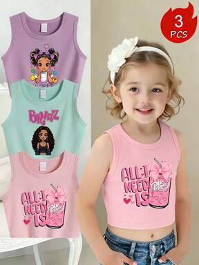 All I Need Is DrPepper Three Piece Casual Girls Autumn Summer Street Style Round Neck Solid Color Random Print Tank Top Tube Tops Summer Clothes Suitable For Beach Play Travel And Swimming