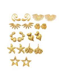 Vintage Gold Earrings Set Stainless Steel Jewelry Bow Heart Geometric Earring Stud Hypoallergenic Statement Earrings For Women Gift-(1-13 Pairs) - Gold - View 14