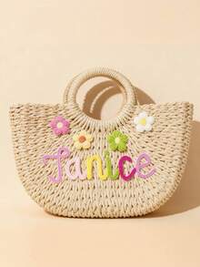 Personalized Straw Bridesmaid Handbag,Bridesmaid Gifts Basket,Custom Beach Bag,Straw Bags,Bachelorette Party Gift Bags,Wedding Party Gifts - Multicolor - View 9