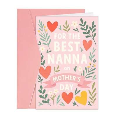 1pc Best Nanna Mother's Day Card With Floral Design And Heart Accents Perfect For Expressing Love And Appreciation To Grandmothers On Mother's Day Envelope-Style Card.