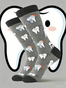 1双男士口腔卫生主题休闲趣味袜子 - 彩色 - 查看 4