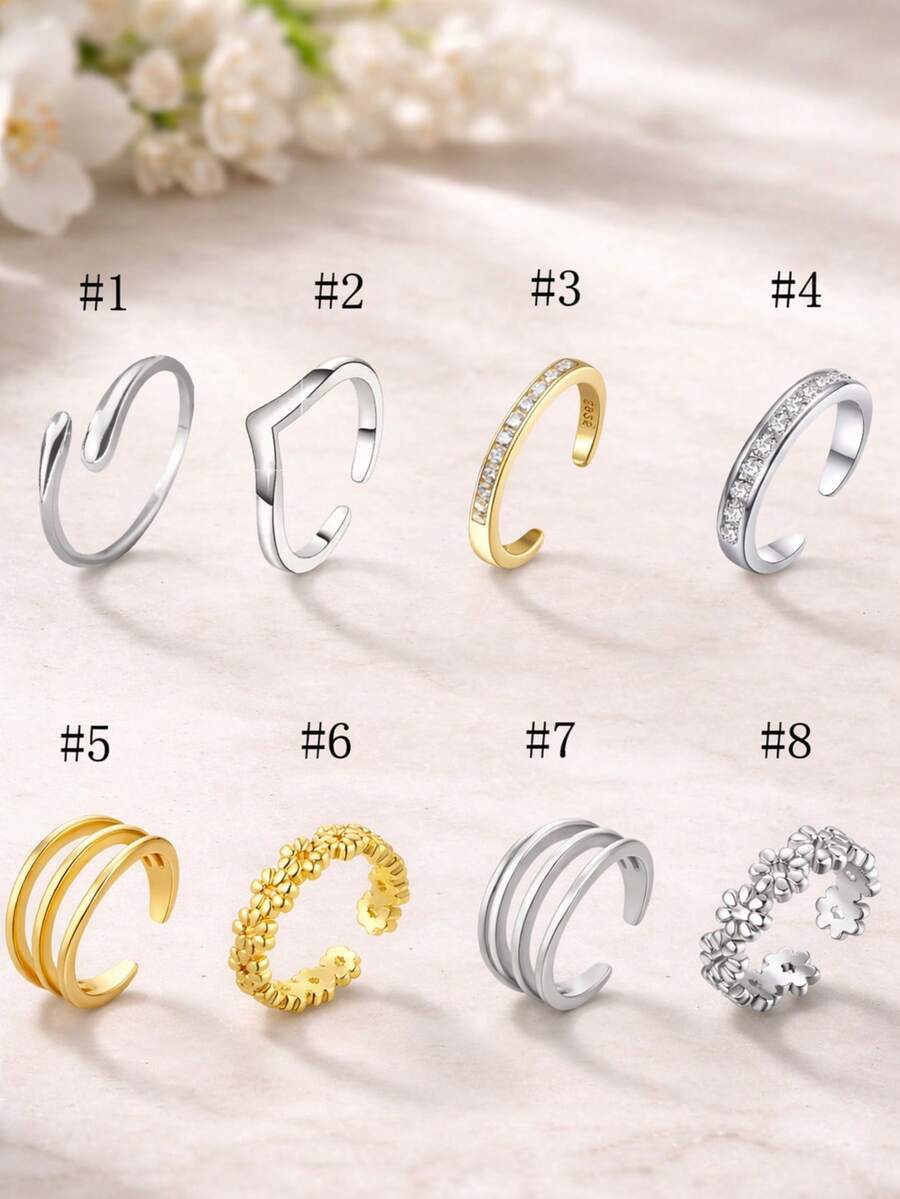 FOREVER QUEEN 1 pieza Anillo ajustable para el dedo del pie de plata de ley 925 con flor de margarita y hoja hawaiana, joyería de moda para mujeres y niñas - anillo del dedo del pie - Ver 1