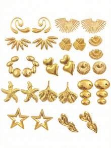 Vintage Gold Earrings Set Stainless Steel Jewelry Bow Heart Geometric Earring Stud Hypoallergenic Statement Earrings For Women Gift-(1-13 Pairs) - Gold - View 13