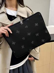 1個學生筆電包 11"/13"/15" 蝴蝶印花布料休閒中性保護套 小收納袋文件袋 筆電保護套攜帶包 11 13 15" 便攜式桌上型保護袋 相容 Mac Book HP 適合女孩和青少年男孩 相容 Air 4 5 Pro 保護殼 防震單層筆電包 - 黑色 - 查看 8