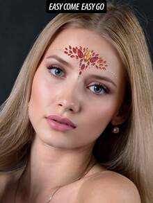 1 pieza Pegatinas de joyas para la cara, pegatinas de strass de acrílico, pegatinas de diamantes autoadhesivas para fiestas, clubes, Halloween, decoración facial de festivales - Rojo - Ver 9