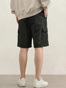 1件宽松休闲青少年/男童百搭夏季工装及膝短裤，带口袋和印花，春/夏/秋季 - 黑色 - 查看 9