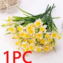 1 pieza Planta de narciso artificial con textura de mármol blanco resistente a los rayos UV, adecuada para decoración del hogar y fiestas, material de plástico duradero, textura realista, decoración del hogar con planta artificial - Multicolor - Ver 12