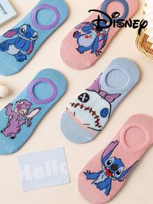 5 Pairs Disney Stitch & Mickey Mouse Printed Ankle Socks, Breathable & Comfortable Summer Invisible Socks, Novelty & Fashionable Women Socks - Multicolor - View 5