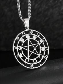 1件新款精美不锈钢巫术十二生肖占卜五芒星月相吊坠项链女士幸运饰品 - 星星 - 查看 6