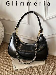 Korean Style High-Quality Minimalist Crescent Underarm Bag, New Luxury Niche Fashion Retro Versatile Commuter Shoulder Crossbody Bag - Black - View 2