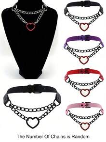 1件装时尚哥特式爱心颈链，PU皮革朋克铆钉项圈项链，创意礼物，适合日常、派对、圣诞节、万圣节、情人节，男女皆宜 - 彩色 - 查看 10