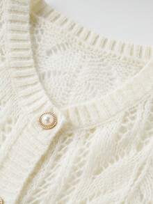 Women's Elegant Winter Sweater Jacket - Semi-Sheer Round Neck Button Front Closure, Beige//Brown/Gray/Black, Hand Washable Warm Autumn & Winter, Casual & Formal Wear, Medium Stretch Geometric Lace Blouse, Fashionable Layering Piece Casual & Formal Cute Sweater, High-Quality Women's Winter Knitted Cardigan, Long Coat, Women's Winter Jacket, Sweatshirt Spring - Apricot - View 7