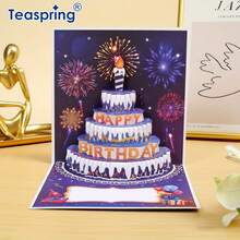 3D立体生日贺卡 - 蓝色蛋糕、蜡烛和烟花设计，男女皆宜 | 适合所有年龄段和场合 - 單件 - 查看 1