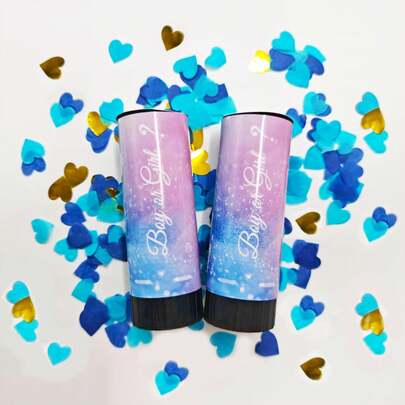 11cm Mini Hand-Cranked Party Popper! Blue Heart Shaped Confetti With Sparkling Sequins, Creative Design. When You Twist The Popper, The Blue Heart-Shaped Confetti And Glitter Will Shoot Out Like Shooting Stars, Adding Unique Charm To The Party. 6-Pack, Made Of Materials, Let Joy And Go Hand In Hand.