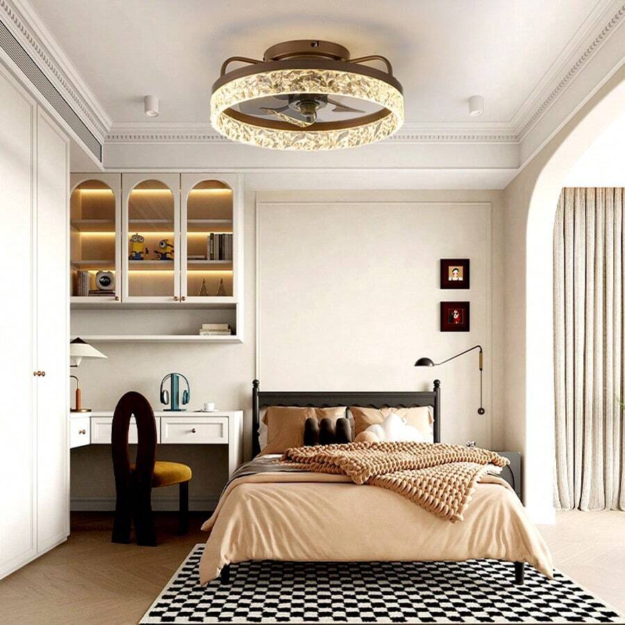 Ventilador de techo minimalista moderno Iceberg negro/blanco/dorado/café, ajustable con control remoto, adecuado para dormitorio, sala de estar, comedor, cocina, armario, estudio, sin interruptor incluido - Multicolor - Ver 1