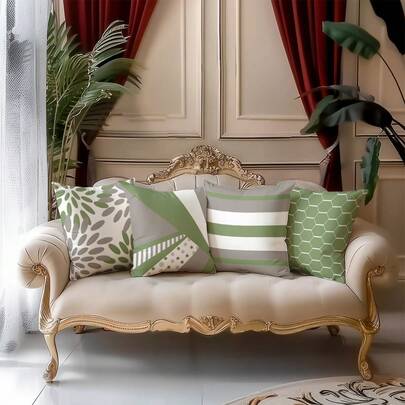 4件套几何线条图案抱枕套，现代简约几何设计，拉链封口，可机洗，适合节日装饰、客厅、卧室、汽车、户外露营等家居装饰，不含枕芯