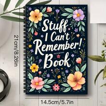 1本彩色花卉螺旋装订密码笔记本 - 70页 “我忘了什么！”设计，海军蓝封面，彩色花卉图案，适用于家庭办公室、电脑登录密码和网站账号，密码本，趣味排版，螺旋装订 - A5 - 查看 5