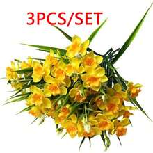 1 pieza Planta de narciso artificial con textura de mármol blanco resistente a los rayos UV, adecuada para decoración del hogar y fiestas, material de plástico duradero, textura realista, decoración del hogar con planta artificial - Multicolor - Ver 17