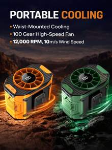 1 pieza Ventilador portátil y vestible para la cintura con pantalla LED y iluminación, diseño de uso en el cuello/cintura, tecnología de enfriamiento Turbo Boost, descenso instantáneo de temperatura, imprescindible para viajes/campamentos/trabajo al aire libre, cable de carga USB-C incluido - Multicolor - Ver 1