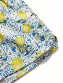 男士抽绳腰带全印花休闲沙滩短裤，春夏款 - 黃色 - 查看 5