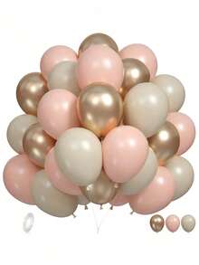 Conjunto de 27 balões de 10 polegadas nas cores bege, branco, damasco e dourado, em metal e látex, com 1 rolo de fita para balões. Ideal para decoração de festas de aniversário, casamentos, formaturas e outras comemorações. - Multicolorido - Ver 1