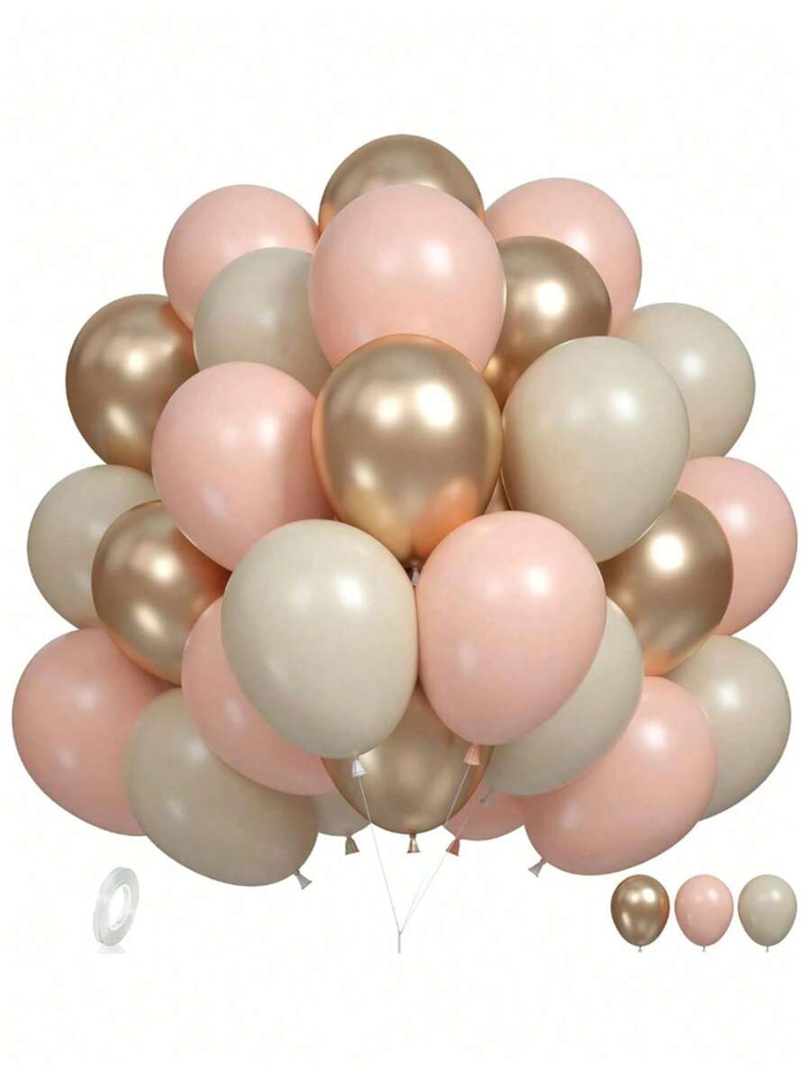 Conjunto de 27 balões de 10 polegadas nas cores bege, branco, damasco e dourado, em metal e látex, com 1 rolo de fita para balões. Ideal para decoração de festas de aniversário, casamentos, formaturas e outras comemorações. - Multicolorido - Ver 1