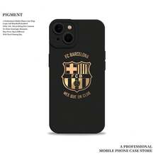 [Envío local en 24 horas] Funda de teléfono con emblema del equipo Barcelona dorado de la serie de fútbol compatible con Apple 17 15 Pro Max 16 y Galaxy 22-25 - Negro - Ver 1
