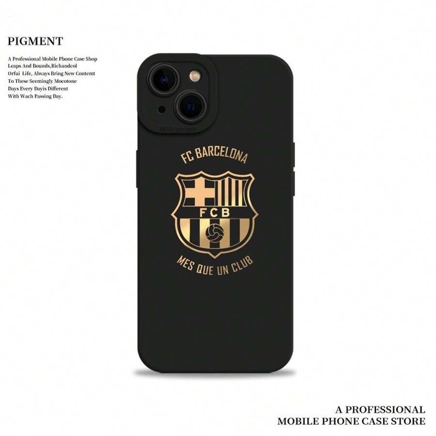 [Envío local en 24 horas] Funda de teléfono con emblema del equipo Barcelona dorado de la serie de fútbol compatible con Apple 17 15 Pro Max 16 y Galaxy 22-25 - Negro - Ver 1