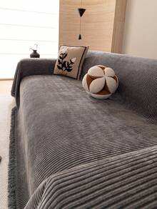 1pc Chenille Fashion Striped Solid Color Sofa Throw, Classic Minimalist Style, Scratch-Resistant And Durable Pet-Friendly, Suitable For All Seasons To Protect Sofa In Bedroom, Living Room, Study, Office, Machine Washable - Dark Grey - View 7
