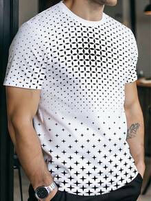Men's Casual Daily All-Over Print Round Neck Short Sleeve T-Shirt, Summer - Multicolor - View 3